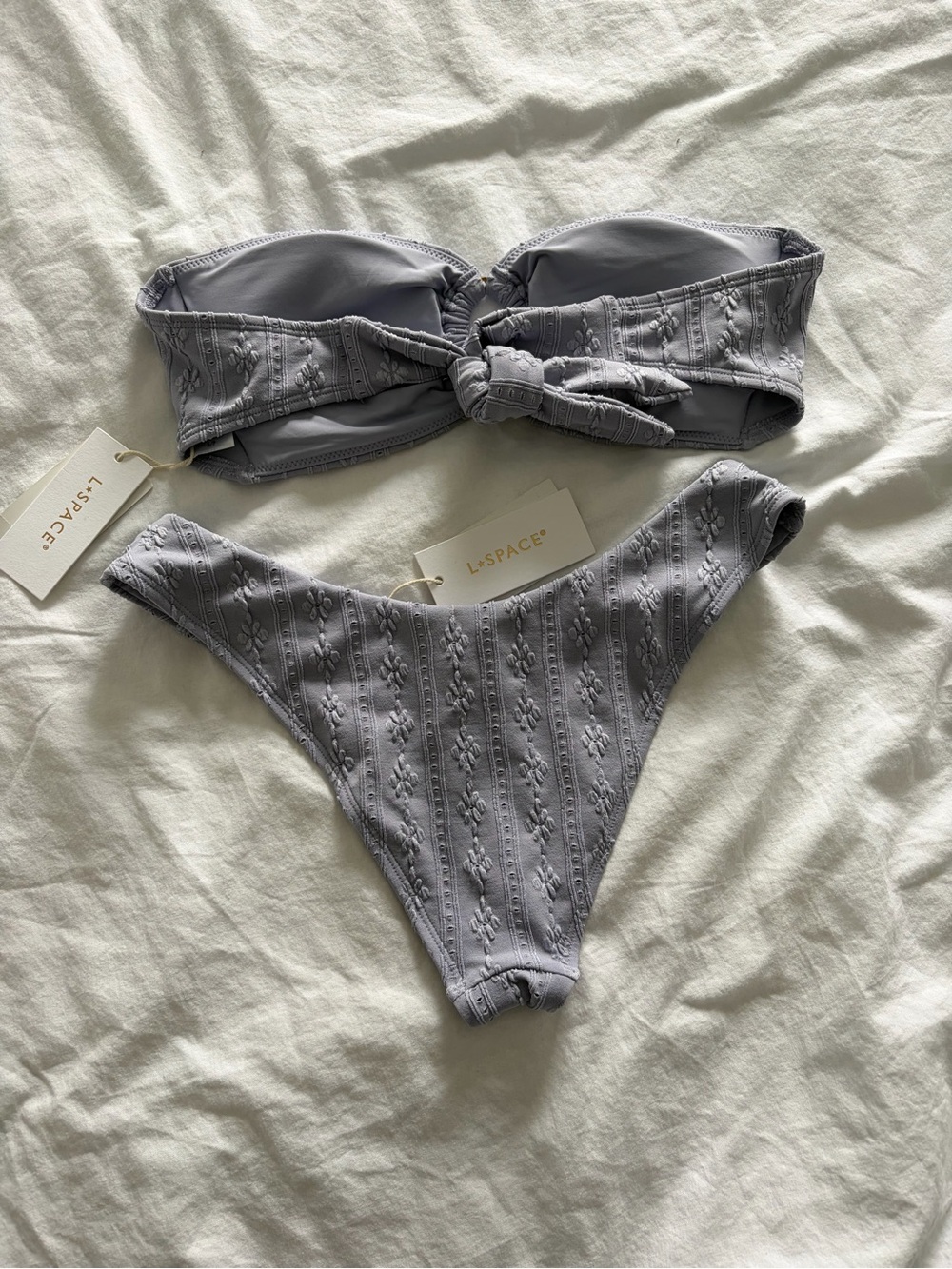 L*space Lavender “Ice” Textured Bandeau Bikini Top & Bottom Set Small NWT - Picture 6 of 13